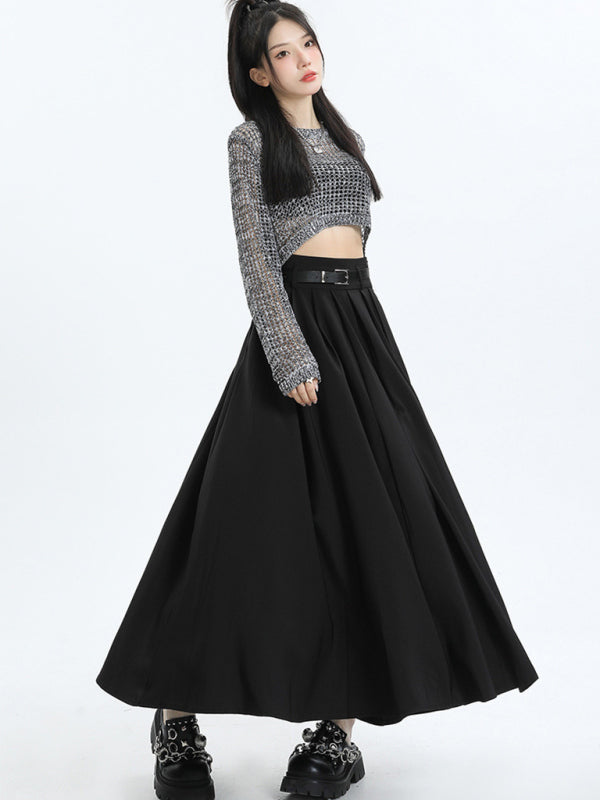 Pleated Polyester Skirt with A-Line Shape