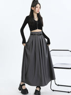 Pleated Polyester Skirt with A-Line Shape