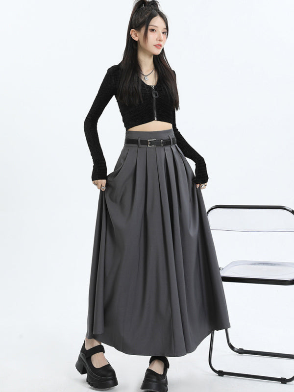 Pleated Polyester Skirt with A-Line Shape
