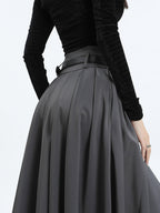 Pleated Polyester Skirt with A-Line Shape