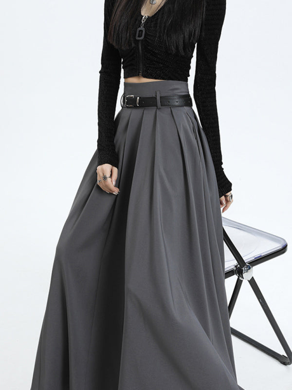 Pleated Polyester Skirt with A-Line Shape