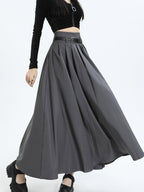 Women's A-line pleated skirt with wide hem Grey bottoms clothes clothing skirt skirts