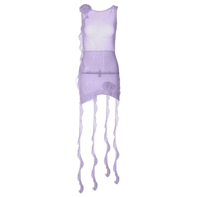 Floral Mesh Mini Dress with Sheer Detailing