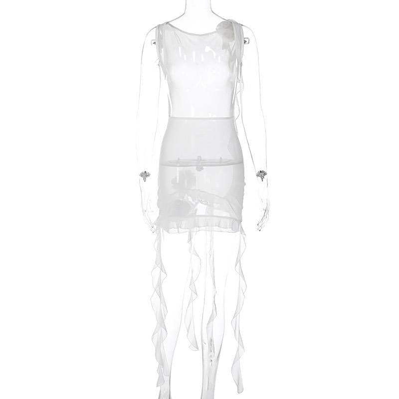 Floral Mesh Mini Dress with Sheer Detailing