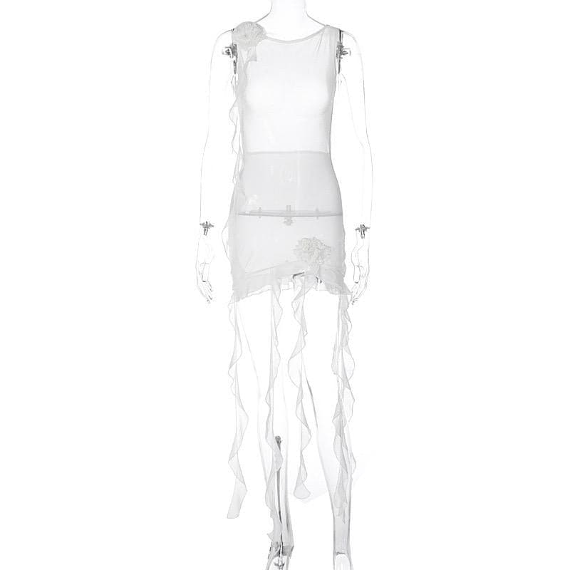 Floral Mesh Mini Dress with Sheer Detailing