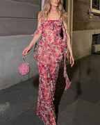 Floral Stretch-Blend Maxi Dress with Polyester Fabric