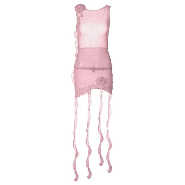 Floral Mesh Mini Dress with Sheer Detailing Main image