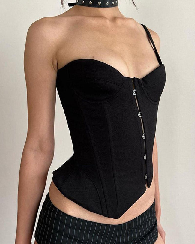 One-Shoulder Polyester Top with Corset Details Main image