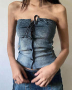 Denim Bustier Top with Corset Details