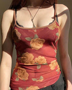 Floral Polyester Cami Top with Mesh Detailing