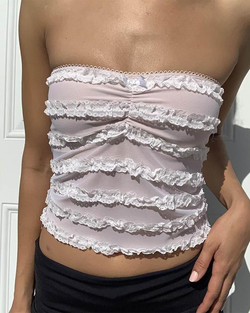 Lace Strapless Top with Ruffle Details