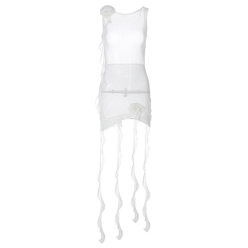 Floral Mesh Mini Dress with Sheer Detailing