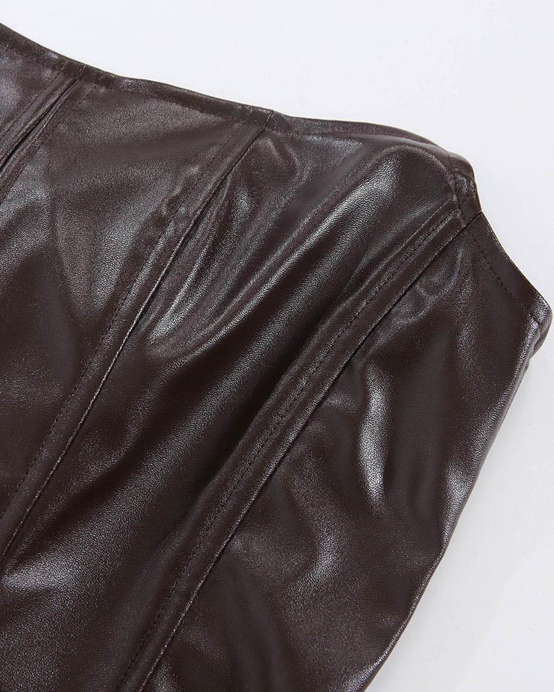 Corset-Style Faux-Leather Dress with Strapless Neckline