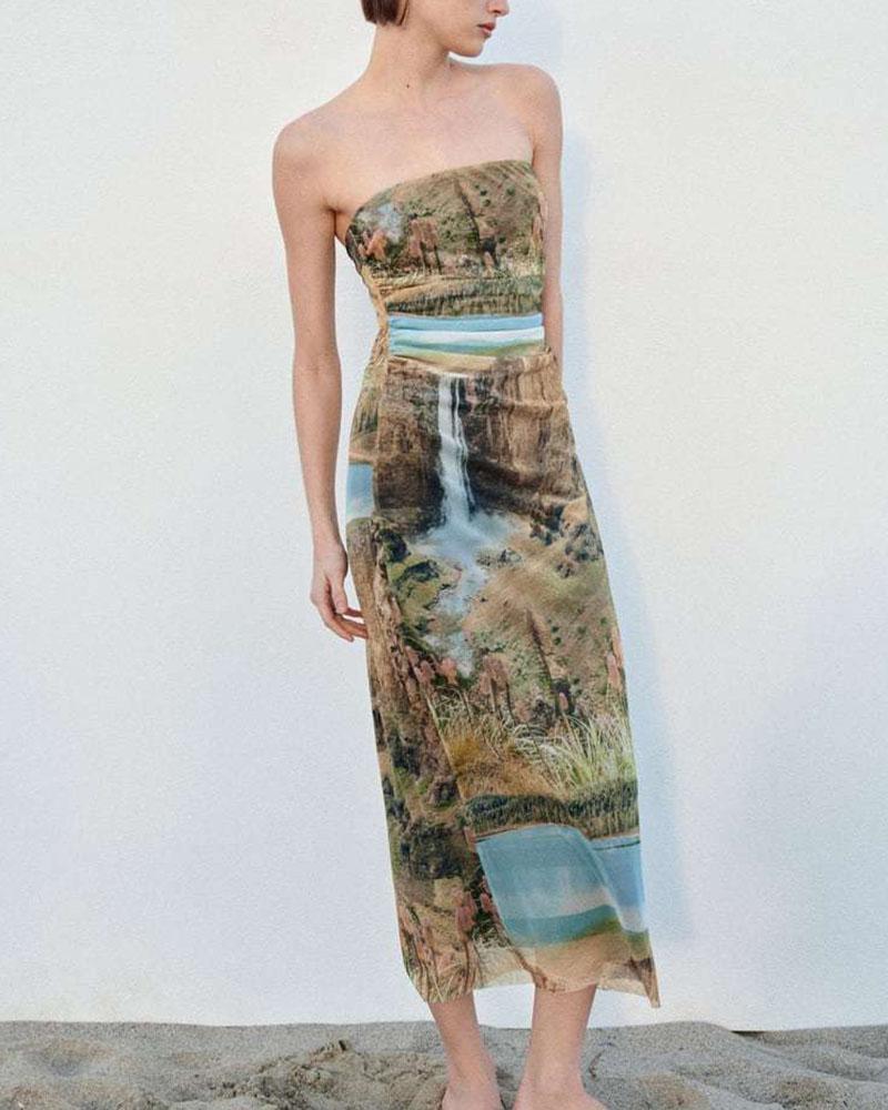 Strapless Stretch-Blend Maxi Dress with Polyester Fabric