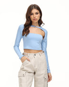 Strapless Stretch-Blend Cropped Top with Polyester Fabric