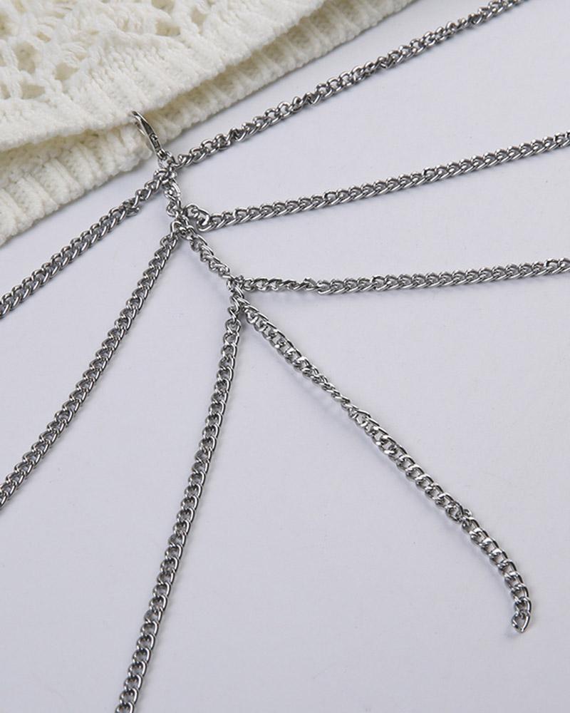 Pentagram-Detail Knit Top with Chain Details