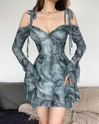 Ruffled Polyester Dress with Sweetheart Neckline