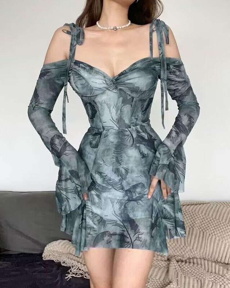 Ruffled Polyester Dress with Sweetheart Neckline