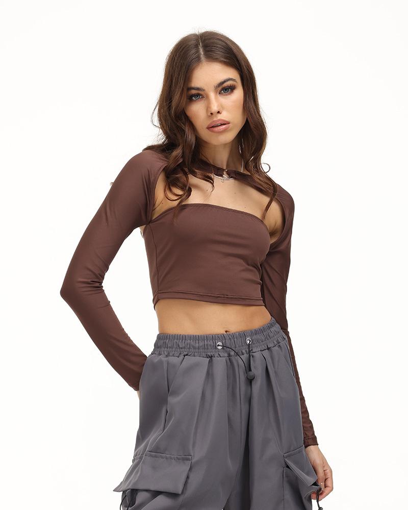 Strapless Stretch-Blend Cropped Top with Polyester Fabric