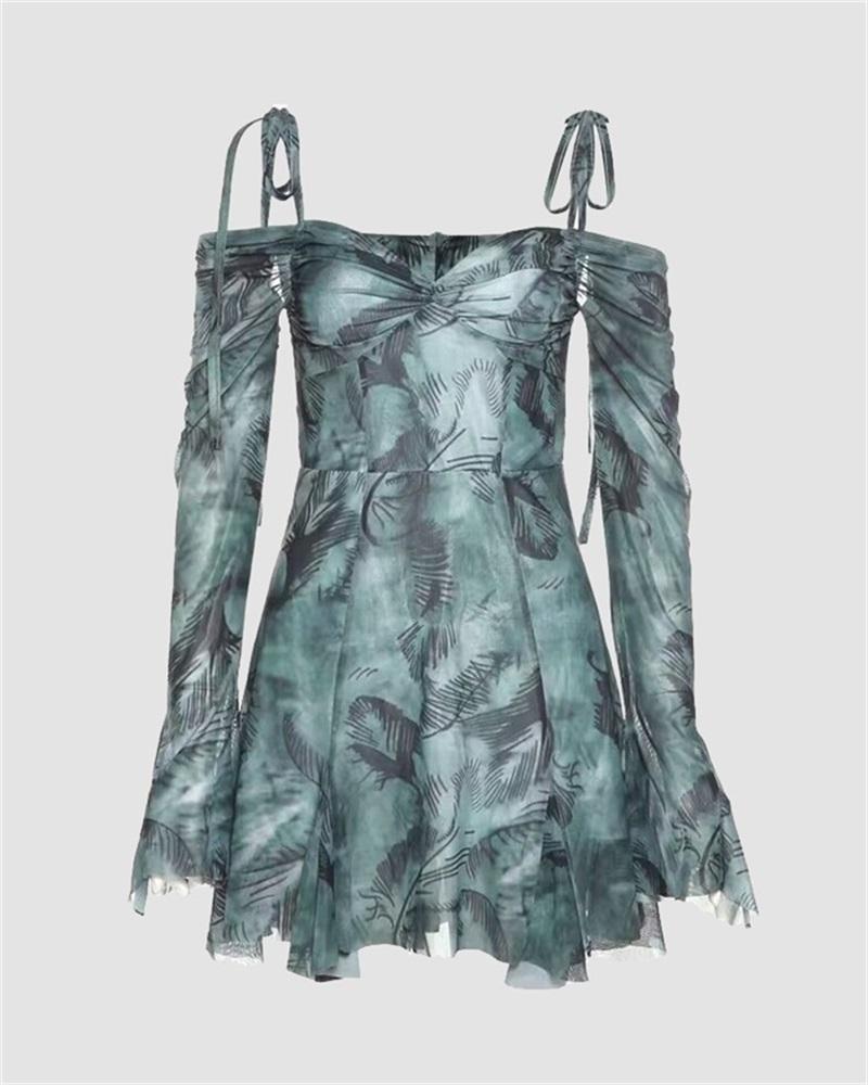 Ruffled Polyester Dress with Sweetheart Neckline