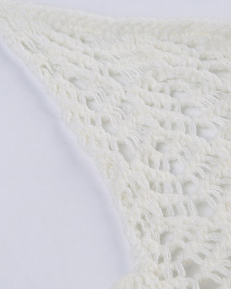 Pentagram-Detail Knit Top with Chain Details