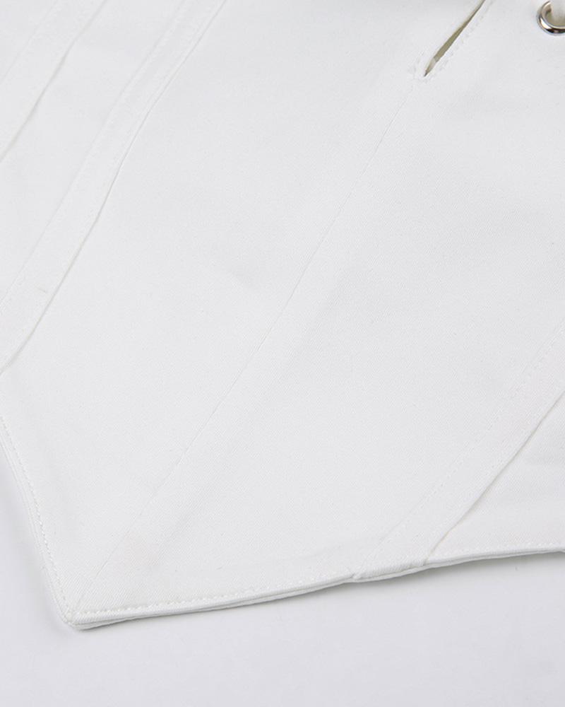 Polyester Cropped Corset Top with Stretch-Blend Fabric