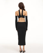 Strapless Polyester Dress with Halter Neckline
