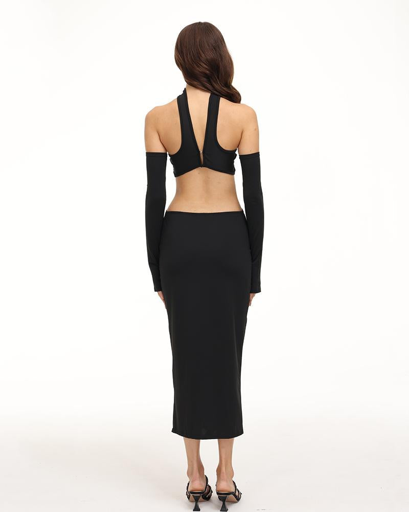 Strapless Polyester Dress with Halter Neckline