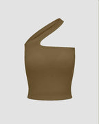 Asymmetric Stretch-Blend Cropped Top with Polyester Fabric