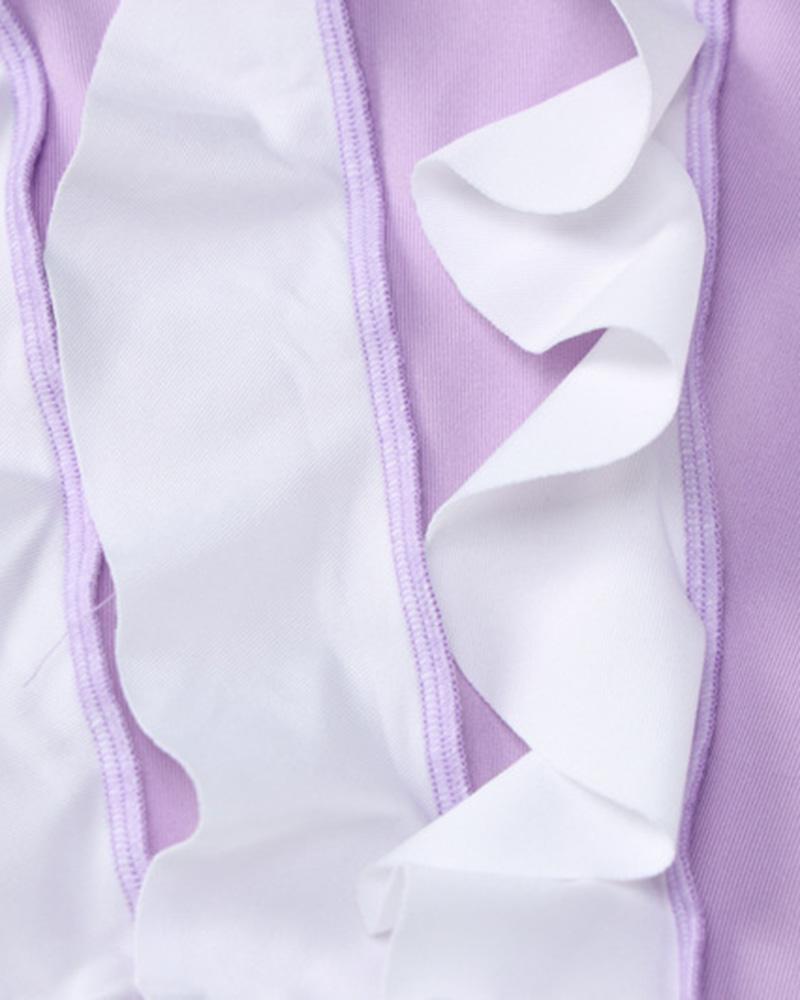 Ruffled Stretch-Blend Mini Dress with Polyester Fabric