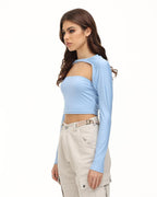 Strapless Stretch-Blend Cropped Top with Polyester Fabric