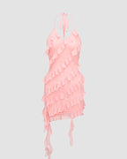 Asymmetric Polyester Dress with Cami Straps