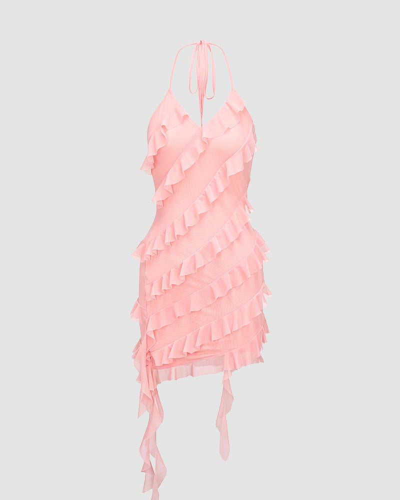 Asymmetric Polyester Dress with Cami Straps