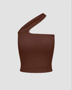 Asymmetric Stretch-Blend Cropped Top with Polyester Fabric