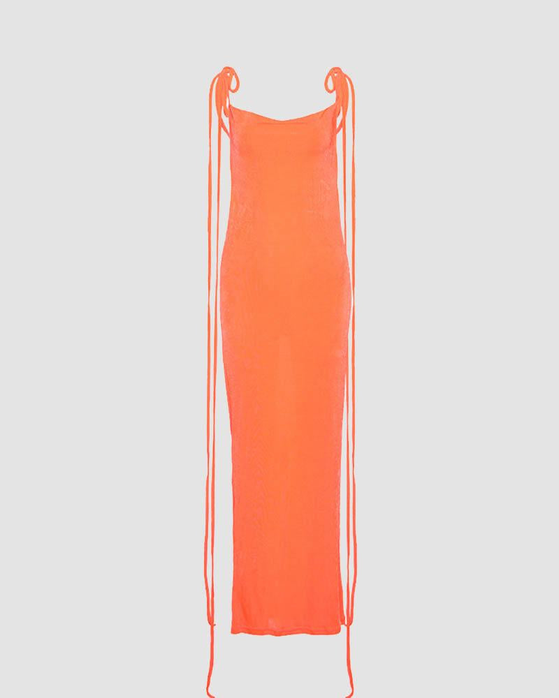 Open-Back Stretch-Blend Maxi Dress with Polyester Fabric