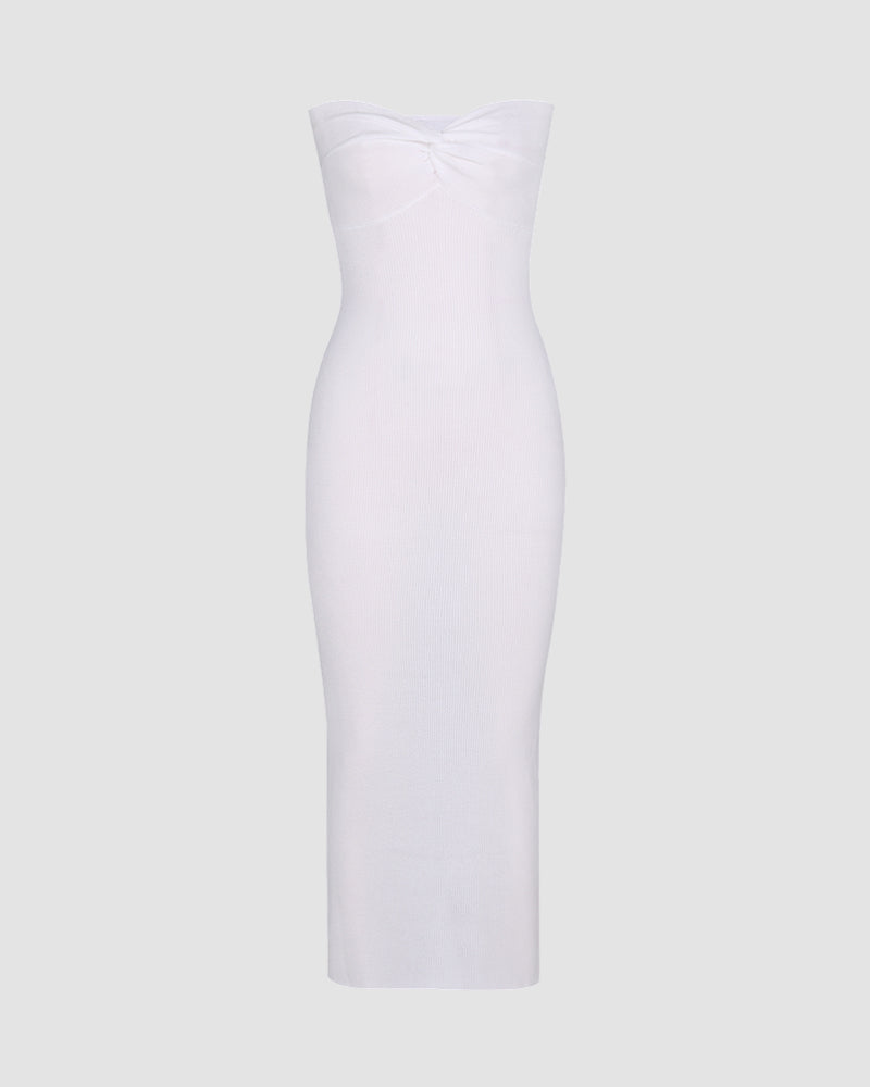 Ribbed Maxi Dress with Strapless Neckline