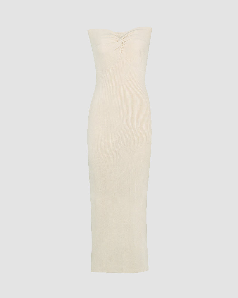 Ribbed Maxi Dress with Strapless Neckline