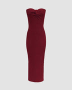 Ribbed Maxi Dress with Strapless Neckline