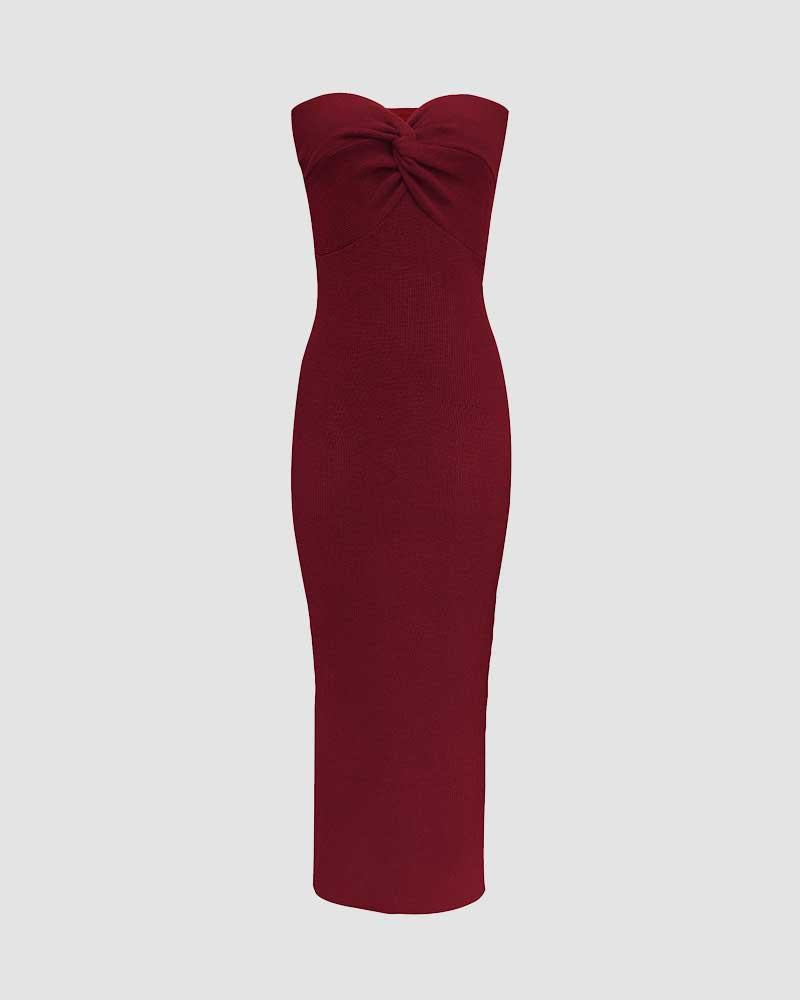 Ribbed Maxi Dress with Strapless Neckline