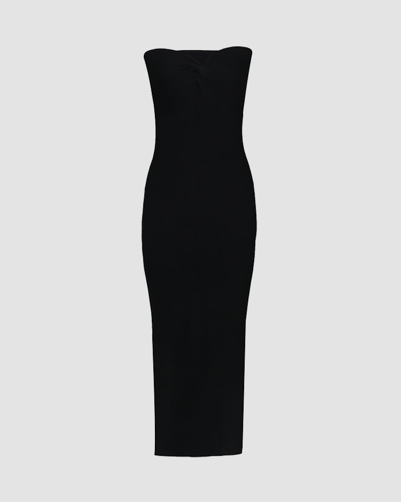Ribbed Maxi Dress with Strapless Neckline