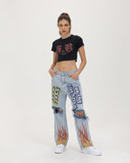 Dragon-Motif Stretch-Blend Cotton Cropped T-Shirt