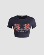 Dragon-Motif Stretch-Blend Cotton Cropped T-Shirt
