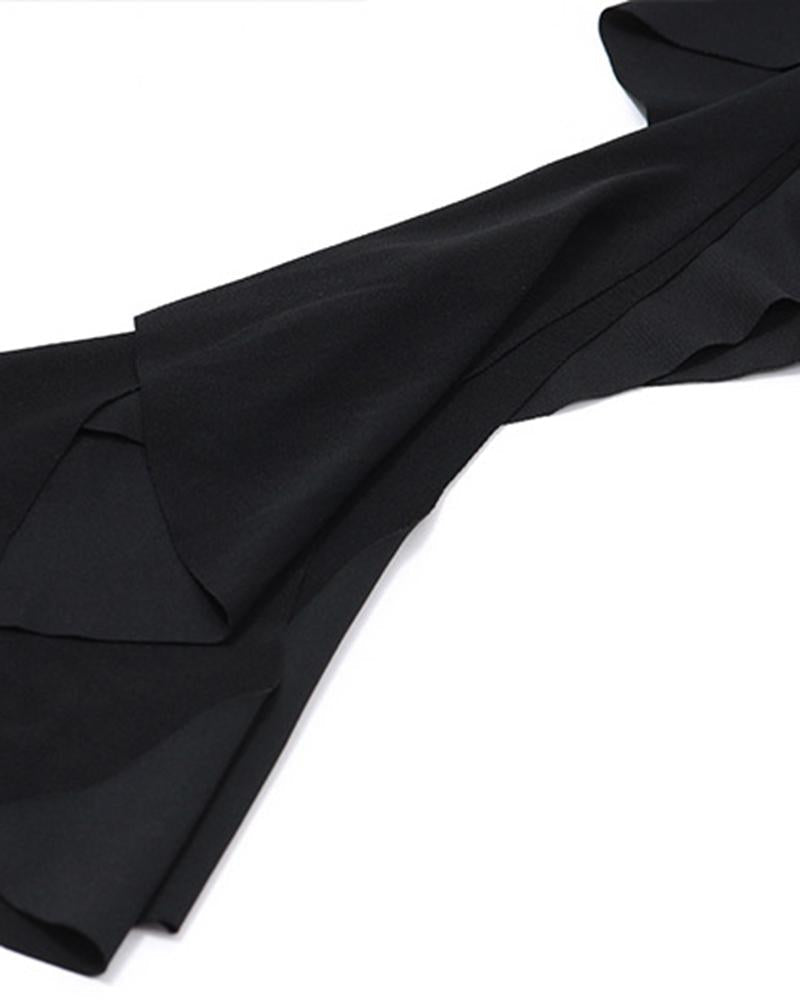 Ruffled Stretch-Blend Cropped Top with Polyester Fabric