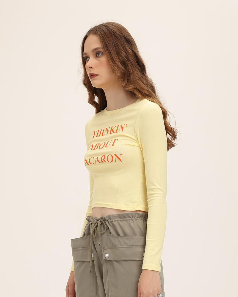 Lettered Polyester Top with Long Sleeves