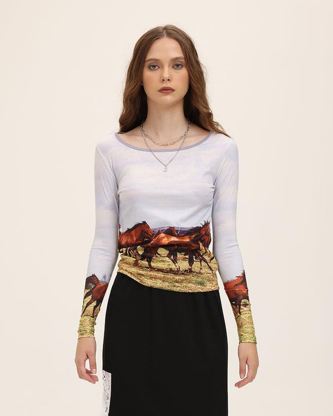 Printed Polyester Top with Long Sleeves Main image