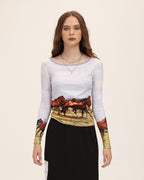 Printed Polyester Top with Long Sleeves