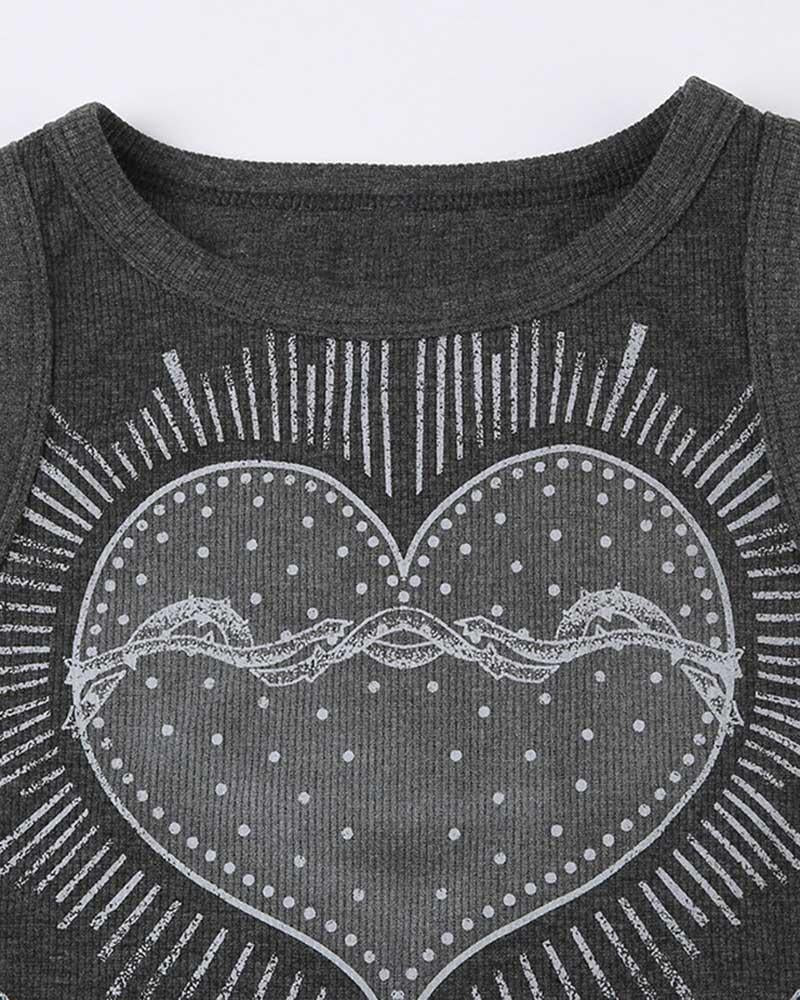 Grunge Heart-Detail Cotton Tank Top