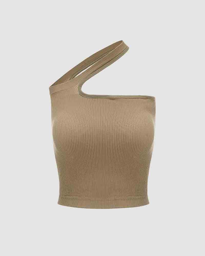 Asymmetric Stretch-Blend Cropped Top with Polyester Fabric