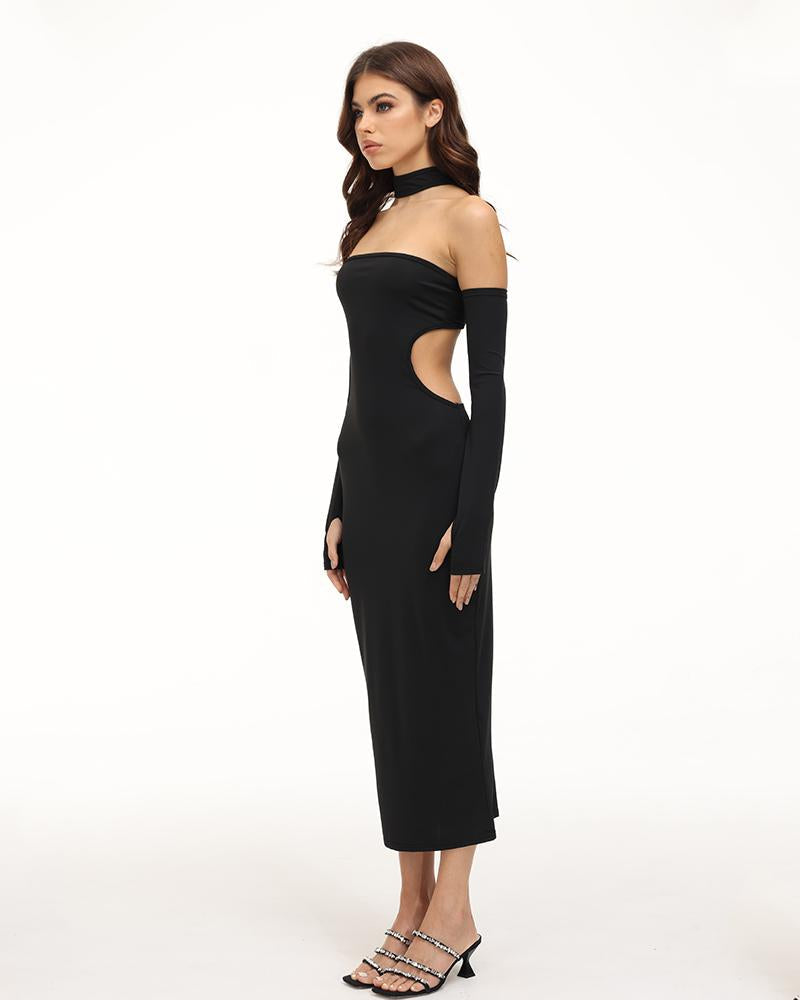 Strapless Polyester Dress with Halter Neckline