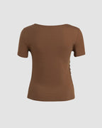 Distressed Polyester T-Shirt with Cutout Details